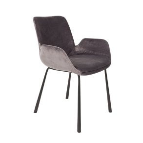 ZUIVER Brit lnestol, m. armln - mrkegr fljl polyester og sort stl