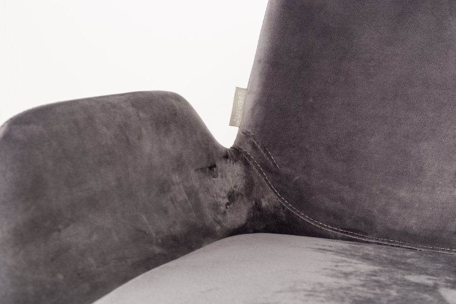 ZUIVER Brit lnestol, m. armln - mrkegr fljl polyester og sort stl