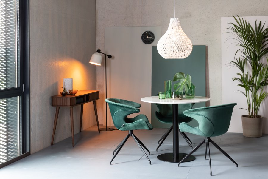 ZUIVER Mia spisebordsstol, m. armln - grn fljl polyester og sort metal