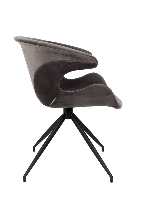 ZUIVER Mia spisebordsstol, m. armln - gr fljl polyester og sort metal