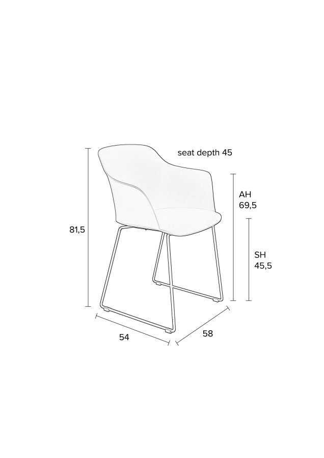 WHITE LABEL LIVING Tango spisebordsstol, m. armln - hvid polypropylen og stl