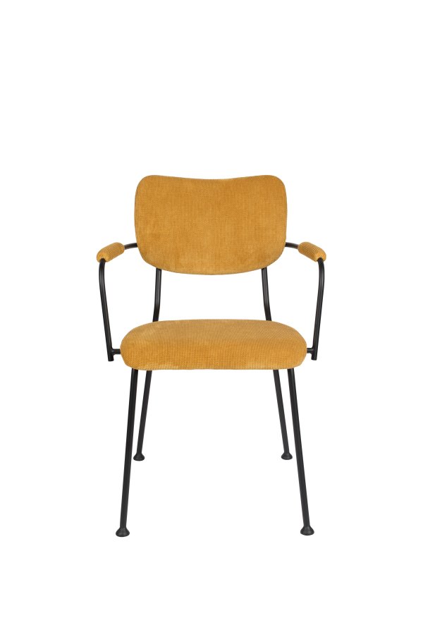ZUIVER Benson spisebordsstol, m. armln - okkergul fljl polyester og sort stl