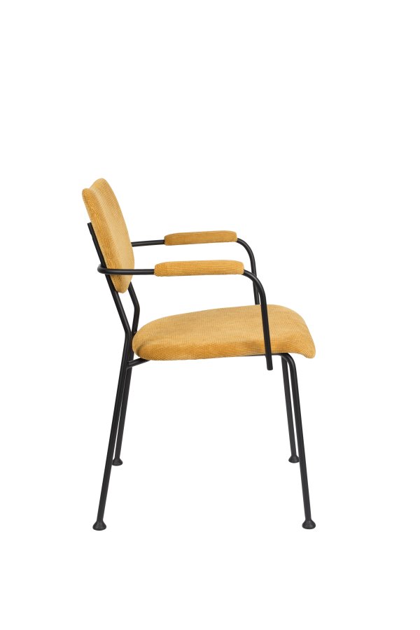ZUIVER Benson spisebordsstol, m. armln - okkergul fljl polyester og sort stl