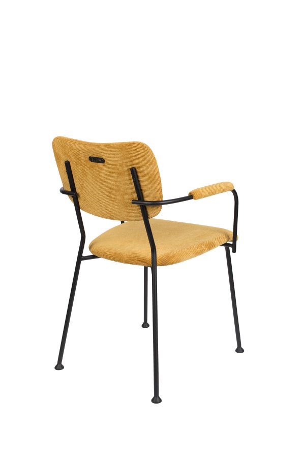 ZUIVER Benson spisebordsstol, m. armln - okkergul fljl polyester og sort stl