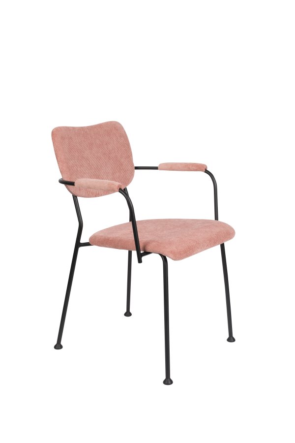 ZUIVER Benson spisebordsstol, m. armln - lyserd fljl polyester og sort stl