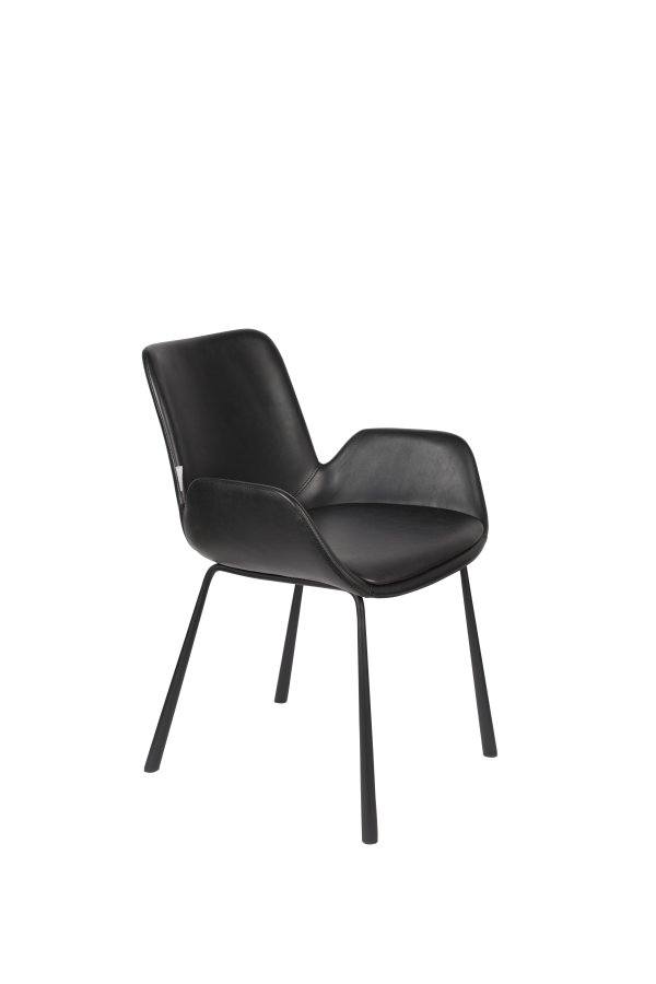 ZUIVER Brit LL spisebordsstol, m. armln - sort PU og sort stl