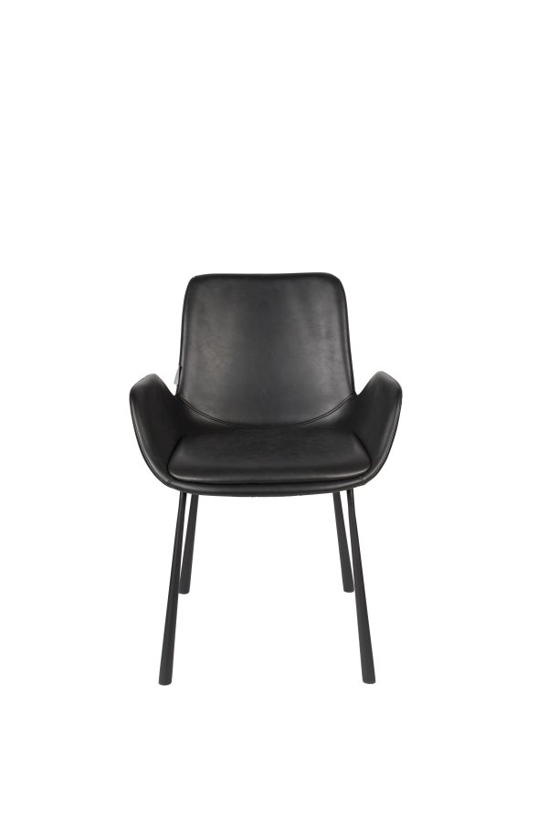 ZUIVER Brit LL spisebordsstol, m. armln - sort PU og sort stl