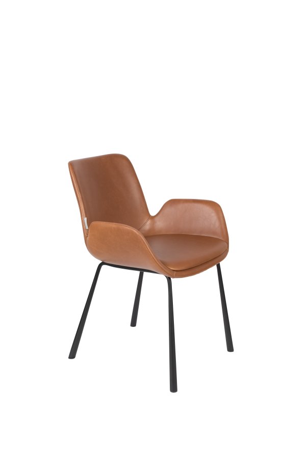 ZUIVER Brit LL spisebordsstol, m. armln - brun PU og sort stl