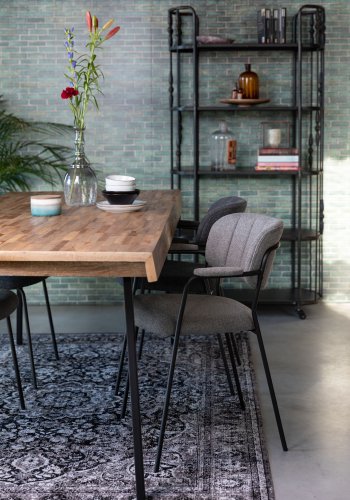 WHITE LABEL LIVING Jolien spisebordsstol, m. armln - mrkegr polyester/nylon og sort stl