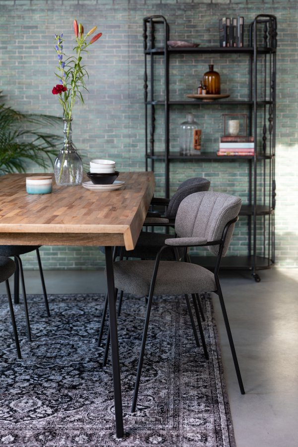 WHITE LABEL LIVING Jolien spisebordsstol, m. armln - mrkegr polyester/nylon og sort stl