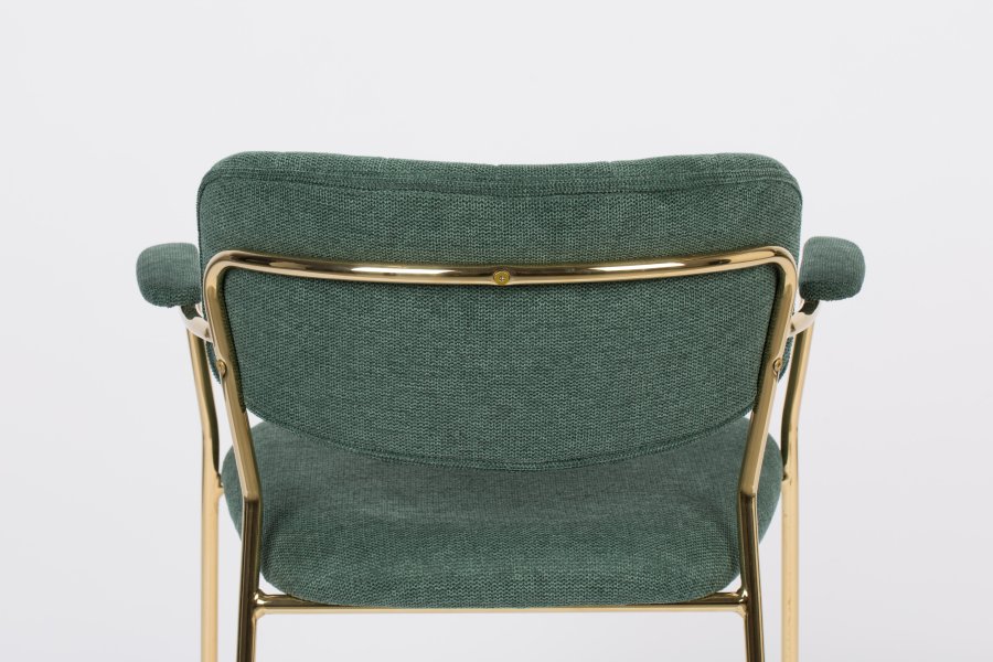 WHITE LABEL LIVING Jolien spisebordsstol, m. armln - mrkegrn polyester/nylon og guld stl