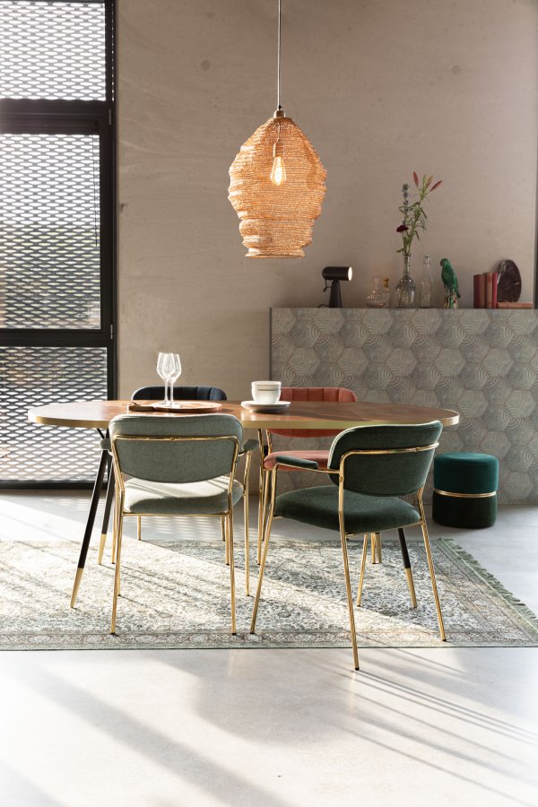 WHITE LABEL LIVING Jolien spisebordsstol, m. armln - mrkegrn polyester/nylon og guld stl