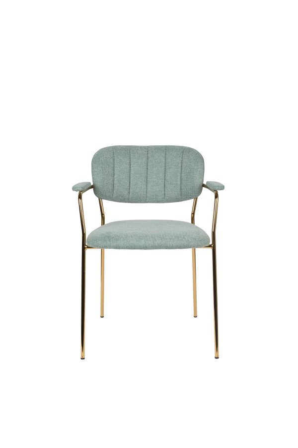 WHITE LABEL LIVING Jolien spisebordsstol, m. armln - lysegrn polyester/nylon og guld stl