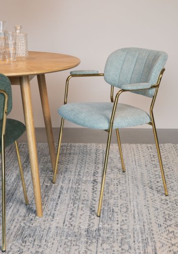 WHITE LABEL LIVING Jolien spisebordsstol, m. armln - lysegrn polyester/nylon og guld stl