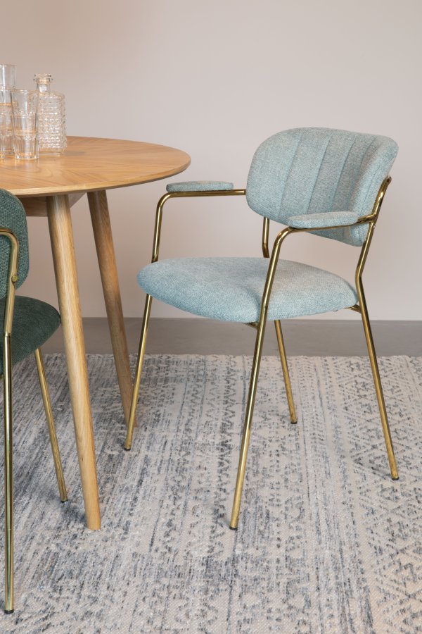 WHITE LABEL LIVING Jolien spisebordsstol, m. armln - lysegrn polyester/nylon og guld stl