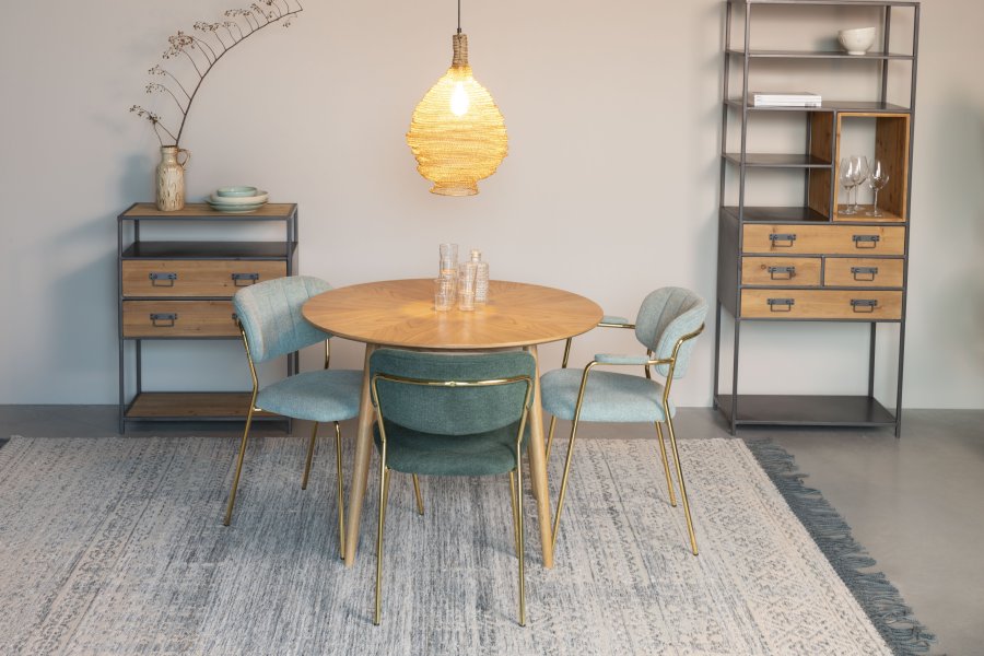 WHITE LABEL LIVING Jolien spisebordsstol, m. armln - lysegrn polyester/nylon og guld stl