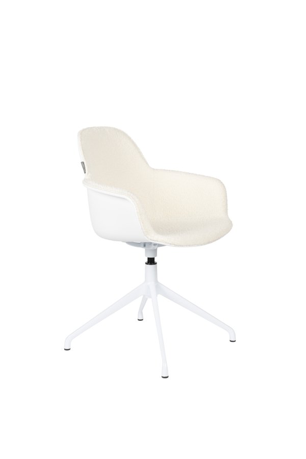ZUIVER Albert Kuip spisebordsstol, m. armln og drejefunktion - hvid polyester og hvid aluminium