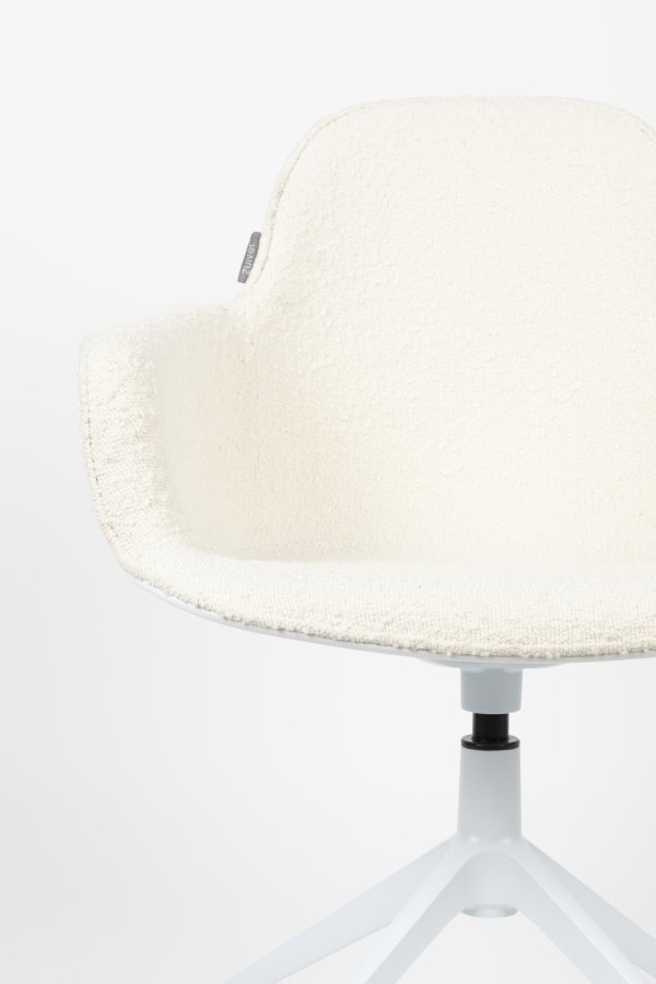 ZUIVER Albert Kuip spisebordsstol, m. armln og drejefunktion - hvid polyester og hvid aluminium