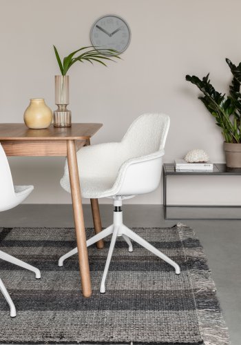 ZUIVER Albert Kuip spisebordsstol, m. armln og drejefunktion - hvid polyester og hvid aluminium