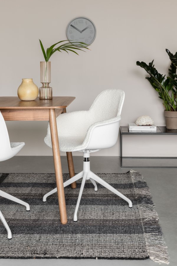 ZUIVER Albert Kuip spisebordsstol, m. armln og drejefunktion - hvid polyester og hvid aluminium