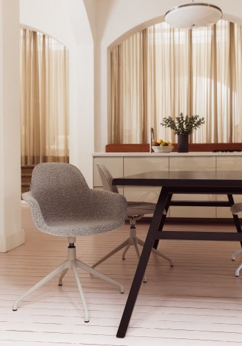 ZUIVER Albert Kuip spisebordsstol, m. armln og drejefunktion - taupe polyester og taupe aluminium