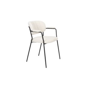 WHITE LABEL LIVING Jolien spisebordsstol, m. armln - hvid bouclé og sort stl