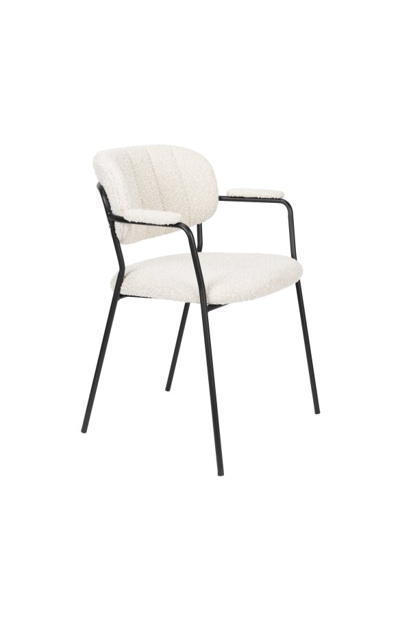 WHITE LABEL LIVING Jolien spisebordsstol, m. armln - hvid bouclé og sort stl