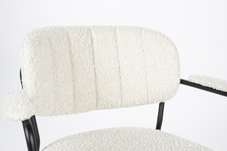 WHITE LABEL LIVING Jolien spisebordsstol, m. armln - hvid bouclé og sort stl