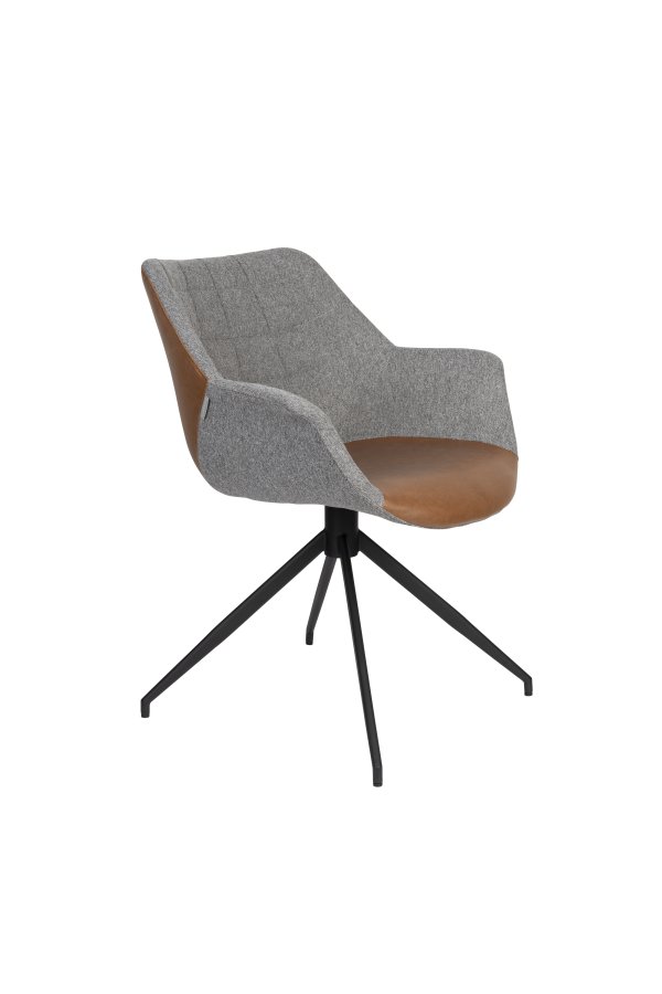 ZUIVER Doulton Swivel drejestol, m. armln - vintage brun, gr polyakryl/polyester og sort stl