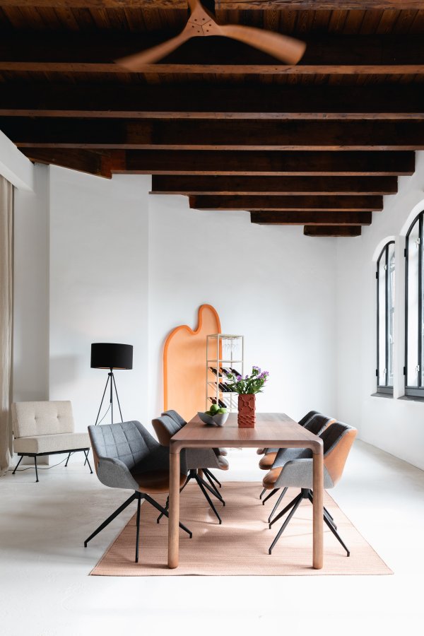 ZUIVER Doulton Swivel drejestol, m. armln - vintage brun, gr polyakryl/polyester og sort stl