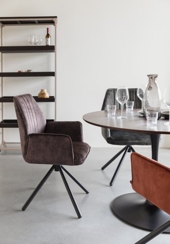 WHITE LABEL LIVING Jamie spisebordsstol, m. armln - brun polyester og metal