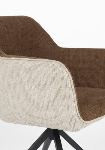 WHITE LABEL LIVING Daley spisebordsstol, m. armln - beige/brun polyester og sort jern