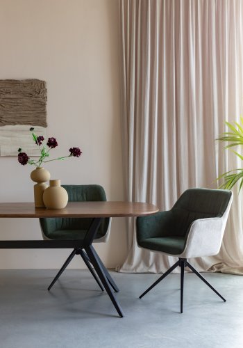 WHITE LABEL LIVING Daley spisebordsstol, m. armln - beige/grn polyester og sort jern