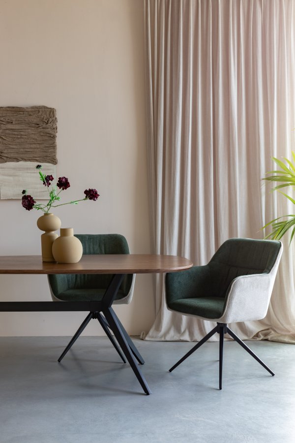 WHITE LABEL LIVING Daley spisebordsstol, m. armln - beige/grn polyester og sort jern