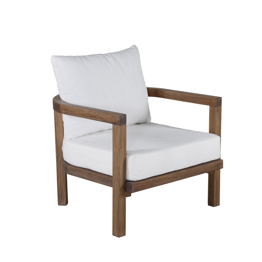 VENTURE DESIGN Erica havestol, m. armln og hynder - offwhite polyester og brun akacietr