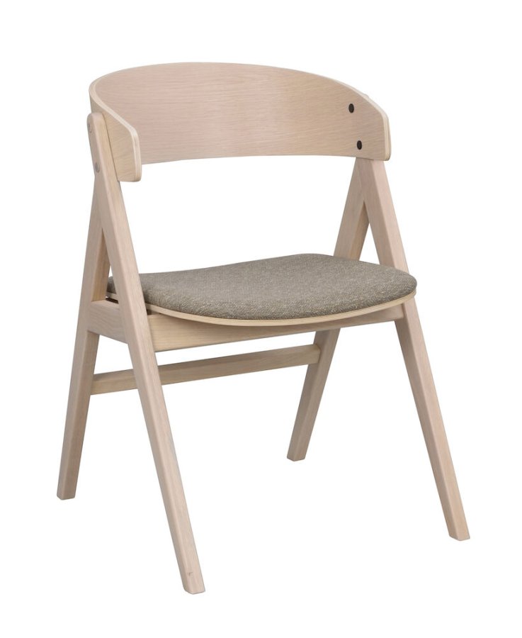 ROWICO Waterton spisebordsstol, m. armln - gr/brun stof og hvidvasket eg