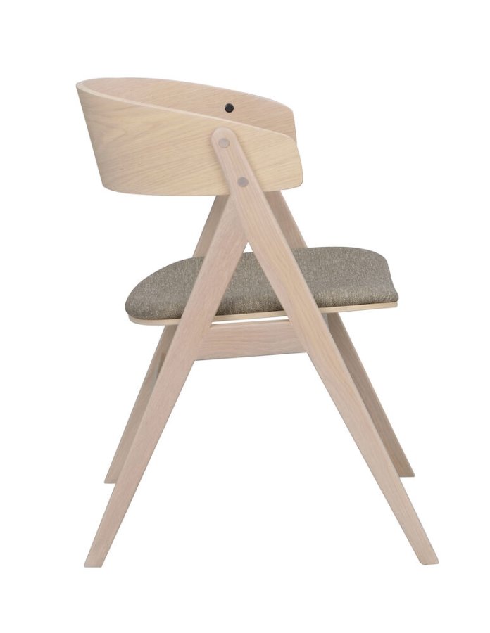 ROWICO Waterton spisebordsstol, m. armln - gr/brun stof og hvidvasket eg