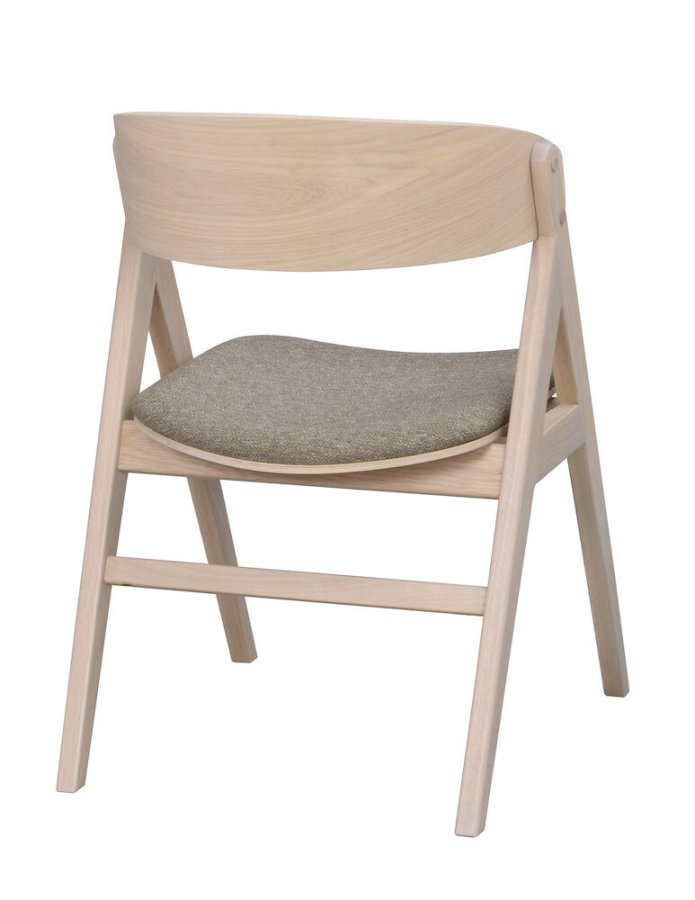 ROWICO Waterton spisebordsstol, m. armln - gr/brun stof og hvidvasket eg