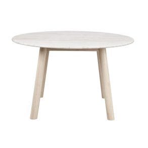 ROWICO Taransay spisebord, rund - beige travertin og hvidvasket eg (125)