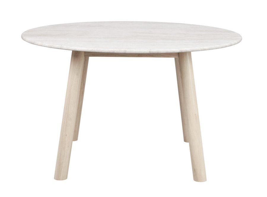 ROWICO Taransay spisebord, rund - beige travertin og hvidvasket eg (125)