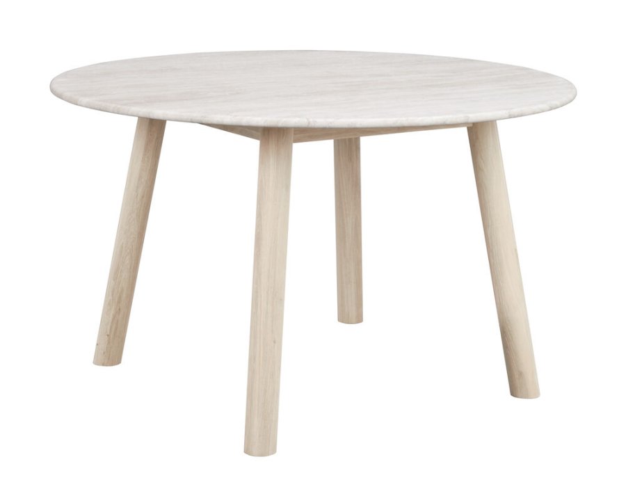 ROWICO Taransay spisebord, rund - beige travertin og hvidvasket eg (125)