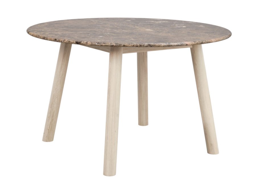 ROWICO Taransay spisebord, rund - brun marmor og hvidvasket eg (125)