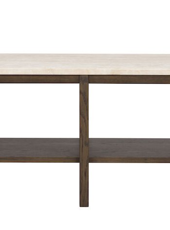 ROWICO Orwel konsolbord, m. hylde - beige travertin og brun eg (140x40)