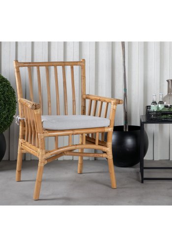 VENTURE DESIGN Cane havestol, m. armln og hynde - gr stof, natur bambus og rattan