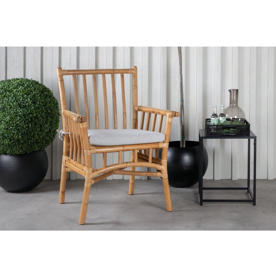 VENTURE DESIGN Cane havestol, m. armln og hynde - gr stof, natur bambus og rattan