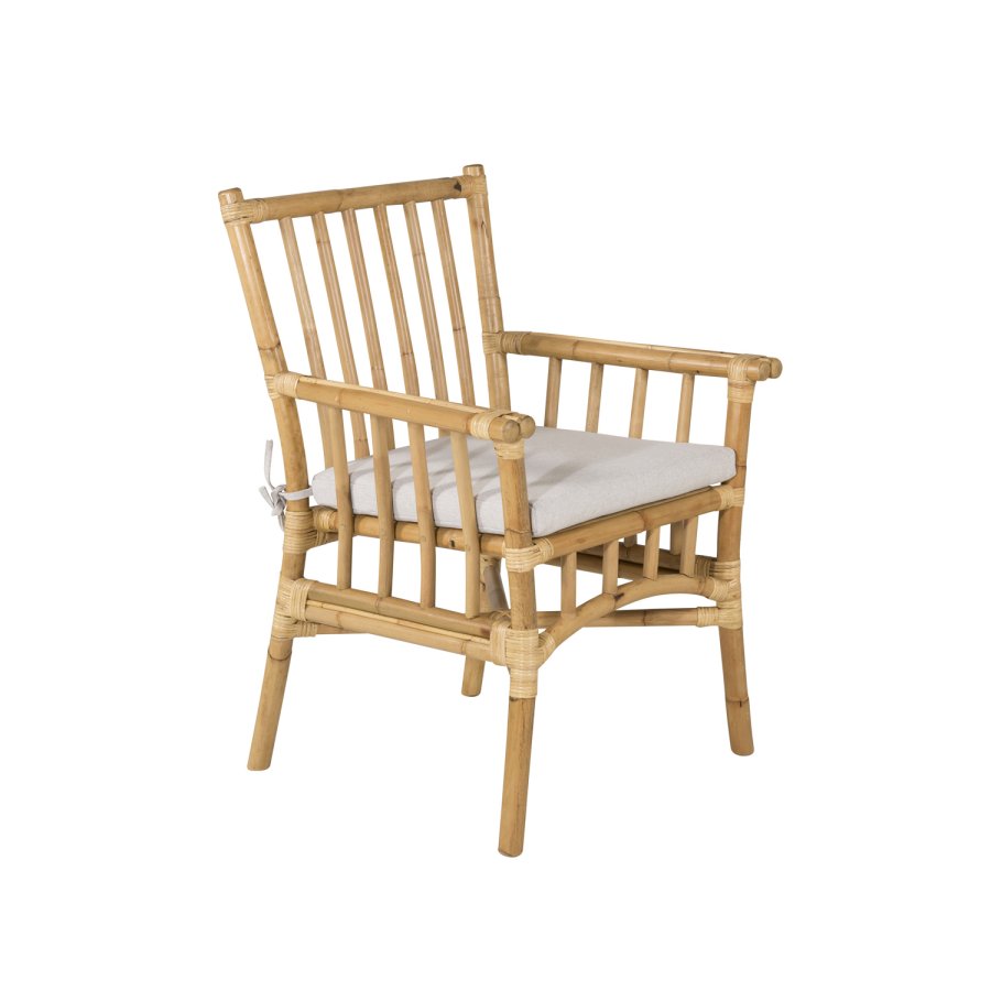 VENTURE DESIGN Cane havestol, m. armln og hynde - gr stof, natur bambus og rattan