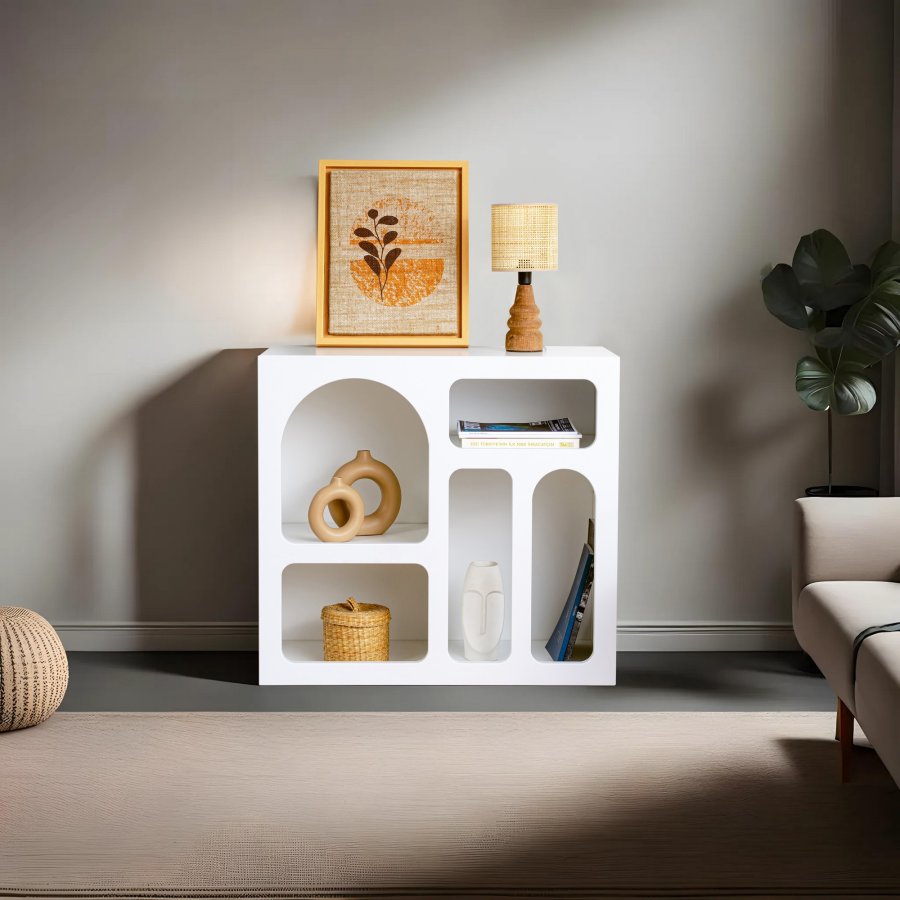 NORDVÄRK Lessa konsolbord, m. 5 rum - hvid melamin (80x37)