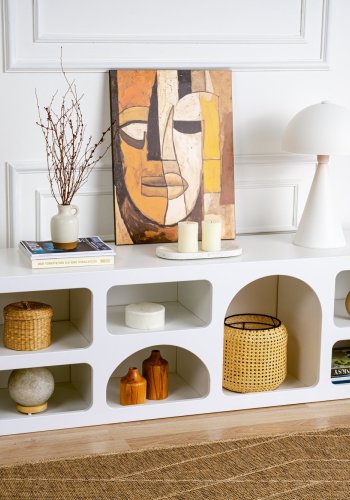 NORDVÄRK Lorin konsolbord, m. 7 rum - hvid melamin (160x40)