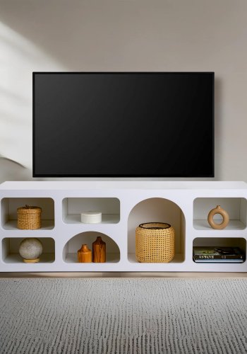 NORDVÄRK Lorin konsolbord, m. 7 rum - hvid melamin (160x40)