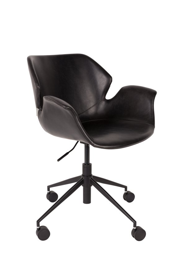 ZUIVER Nikki kontorstol, hjdejusterbar, m. armln og hjul - sort PU og sort stl